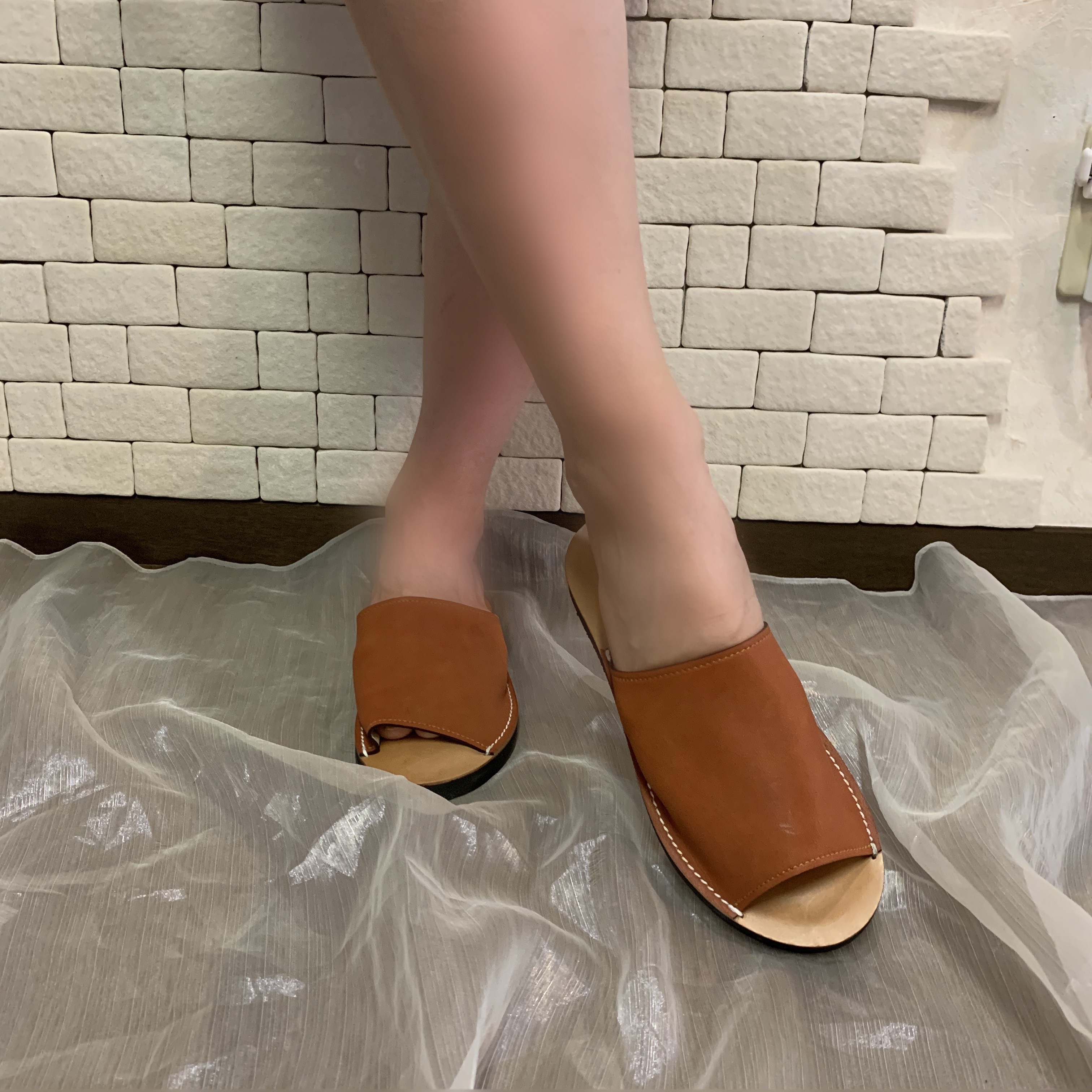 セール☆ミュールタイプ一足のみ22.5-23.5靴擦れしない疲れないそして軽い！本革オーダーメイドサンダル★ブラウン