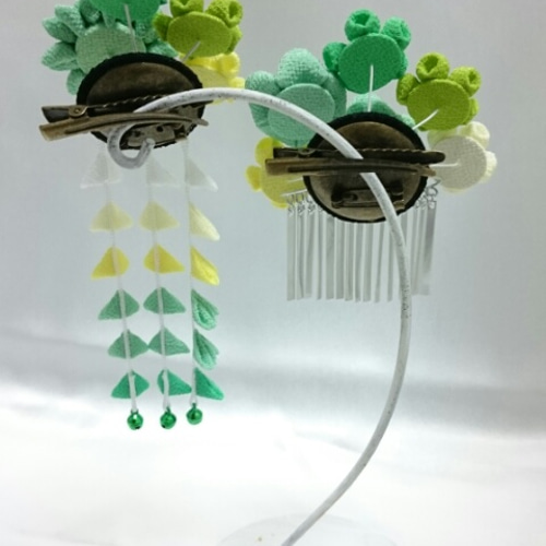 つまみ細工の髪飾り ～七五三かんざし～ 《緑系》 2個セット かんざし