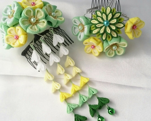 摘まみ細工髪飾り　　再販受付 ☆9月末完成、再販受付中・在庫なし☆つまみ細工髪飾り(成人式