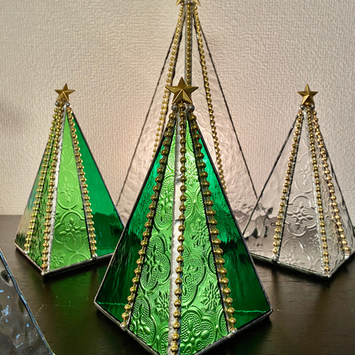 ♢ガラスのクリスマスツリー♢グリーンS♢ステンドグラス クリスマス