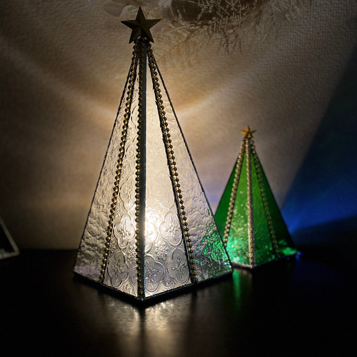 ♢ガラスのクリスマスツリー♢クリアM♢ステンドグラス スタンドライト