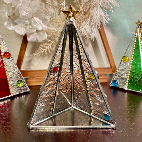 国産ガラス　ステンドグラス／クリスマスツリー　キャンドルホルダー