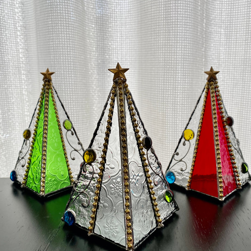 ステンドグラス　レインボーツリー ♢ガラスのクリスマスツリー♢クリアーS♢クリスマスカラー♢ステンド