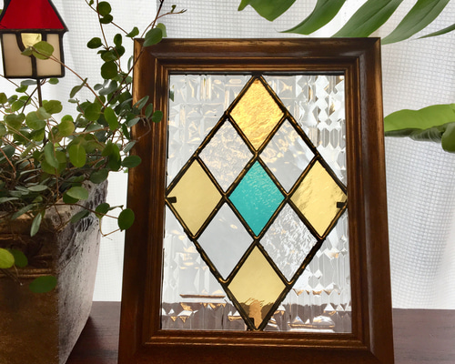 ⑤煌めくダイヤ柄パネル ステンドグラス その他インテリア雑貨 ミイ
