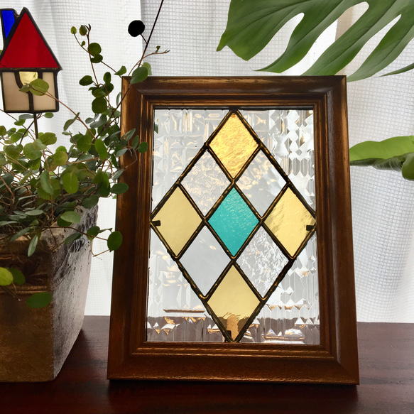 ⑤煌めくダイヤ柄パネル ステンドグラス その他インテリア雑貨 ミイ