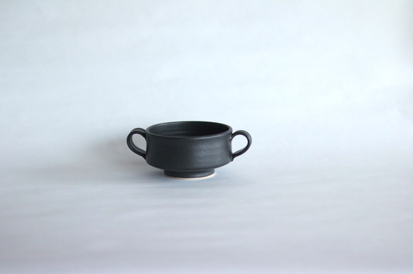 両取っ手付きスープカップ　黒 2枚目の画像
