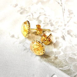 黄金の人生を与える天然石『ルチルクォーツ』小さなオルゴナイト シンプルリングピアス K18gp 2枚目の画像