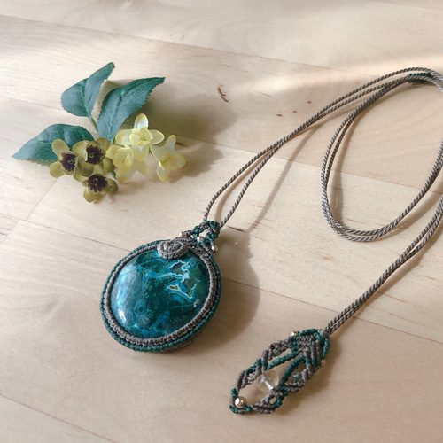 マクラメ編みネックレス クリソコラ マカライト マラカイトクリソコラのマクラメ編みネックレス⭐︎ ネックレス