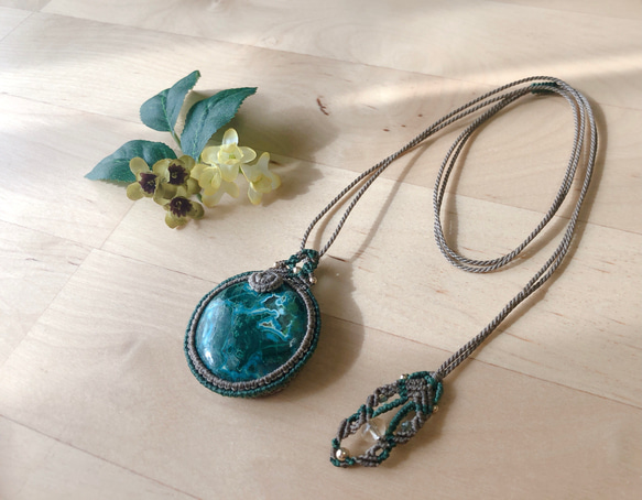 マクラメ編みネックレス クリソコラ マカライト マラカイトクリソコラ