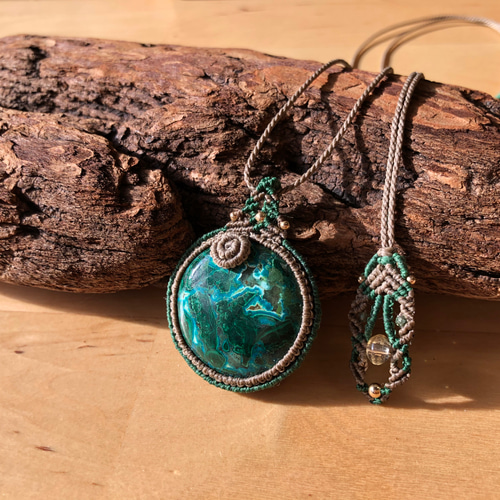マクラメ編みネックレス クリソコラ マカライト マラカイトクリソコラのマクラメ編みネックレス⭐︎ ネックレス