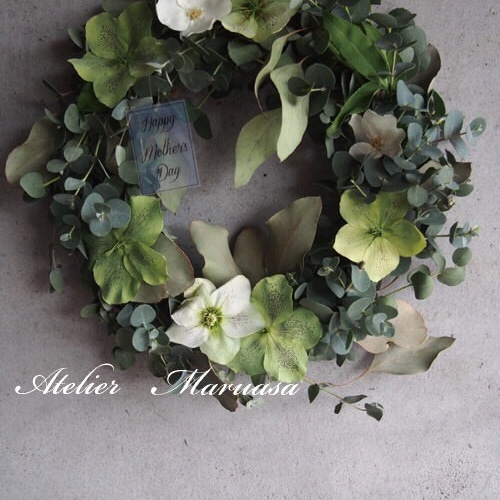 クリスマスローズと麦の三日月リースドライフラワー