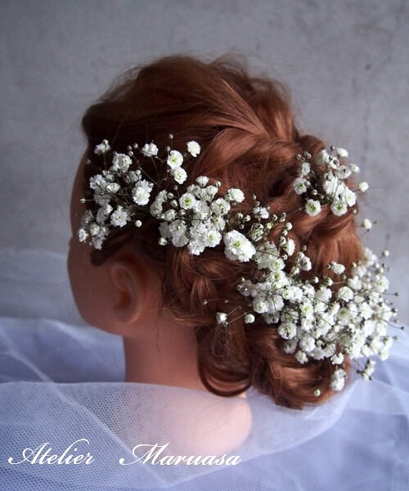 かすみ草のクラッチブーケ&かすみ草のヘッドドレスセット【生花】 ご了承ください