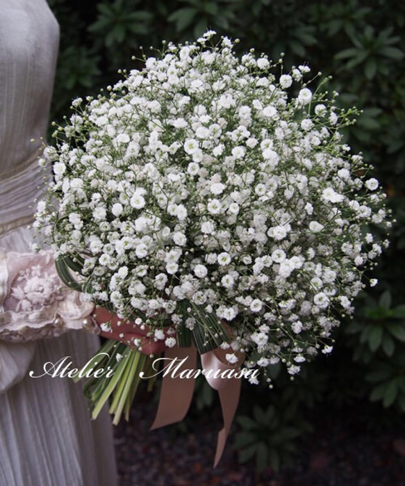 かすみ草のクラッチブーケ&かすみ草のヘッドドレスセット【生花】 ご了承ください