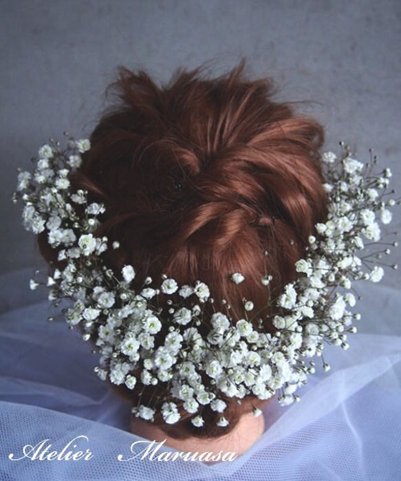 かすみ草のクラッチブーケ&かすみ草のヘッドドレスセット【生花】 ご了承ください