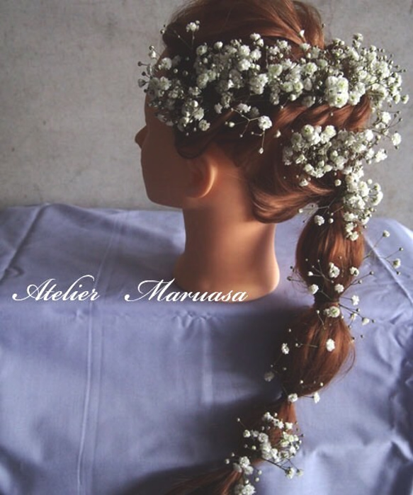 かすみ草のクラッチブーケ&かすみ草のヘッドドレスセット【生花】 ご了承ください