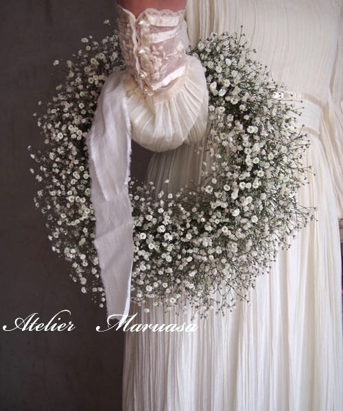 かすみ草(生花)のリースブーケ【オーバル型】