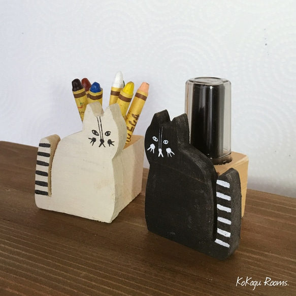 Shimashima尾貓的牙籤筒小清新密封件支架（木製品） 第2張的照片