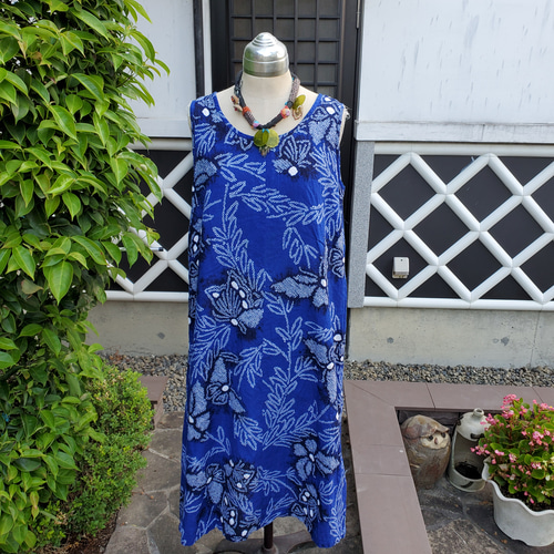 着物リメイク 手作り 素敵な色柄 涼しい 有松絞り ワンピース