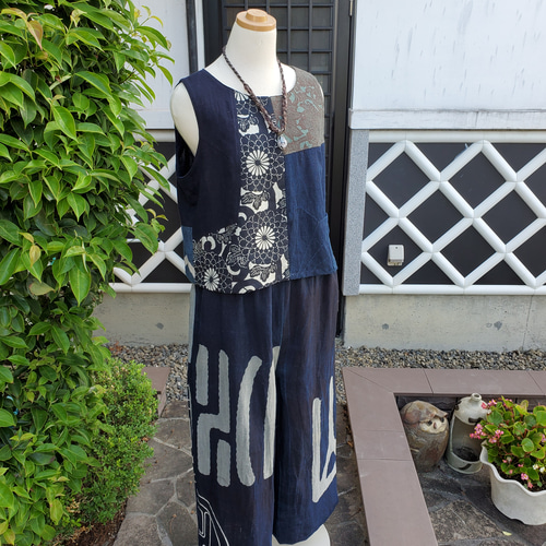 着物リメイク 古布 手作り 半纏 ワイドパンツ ワンピース hanahukujun 
