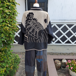 着物リメイク　古布　手作り　黒地とグレ　かすり　リバーシブル　ジャケット 9枚目の画像