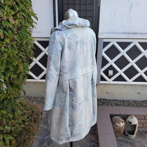 着物リメイク 古布 手作り 白大島 スプリングコート ワンピース