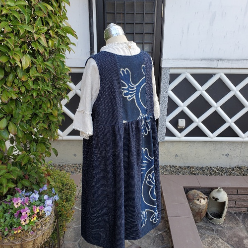 着物リメイク 古布 手作り 蚊絣、筒描きの風呂敷 ジャンパー 着物リメイク 古布 手作り 蚊絣、筒描きの風呂敷 ジャンパー