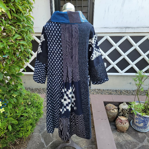 着物リメイク 手作り 絣 絵絣 パッチ ワンピース ワンピース