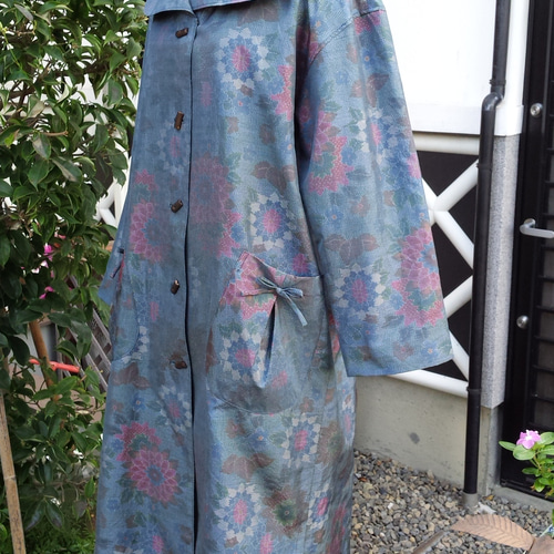 最終値下げ 着物リメイク ワンピース コート 一重仕立て 大島紬 本場 和装・和小物