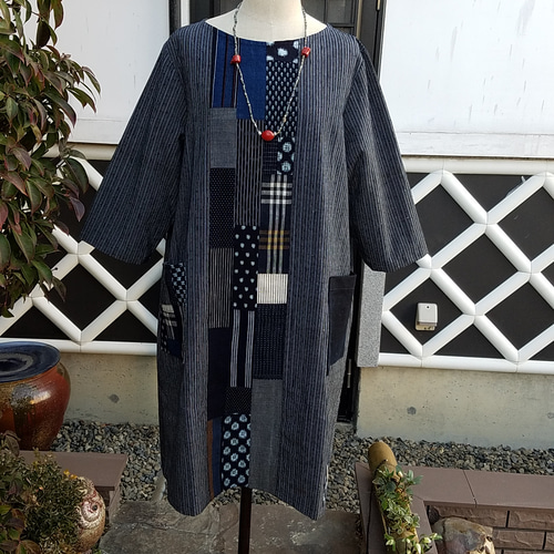 8⭐️ハンドメイド⭐️絣チュニック⭐️絣着物リメイク 8⭐️ハンドメイド⭐️絣チュニック⭐️絣着物リメイク