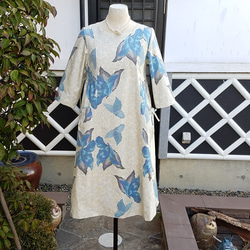 着物リメイク　手作り　白　大島　ワンピース 1枚目の画像