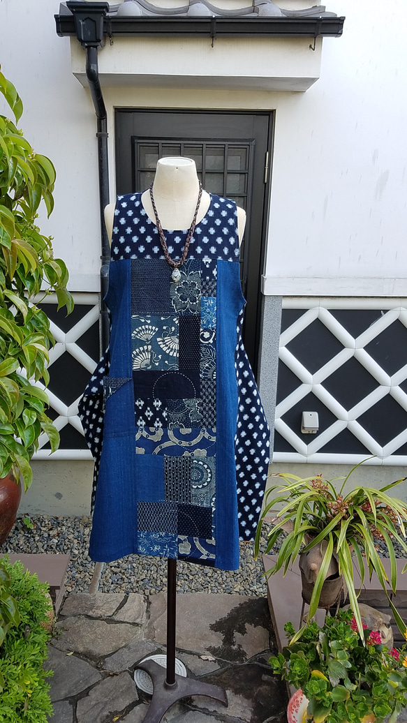 着物リメイク 古布手作り 型染め 雪ん子 中型 筒描き 刺し子