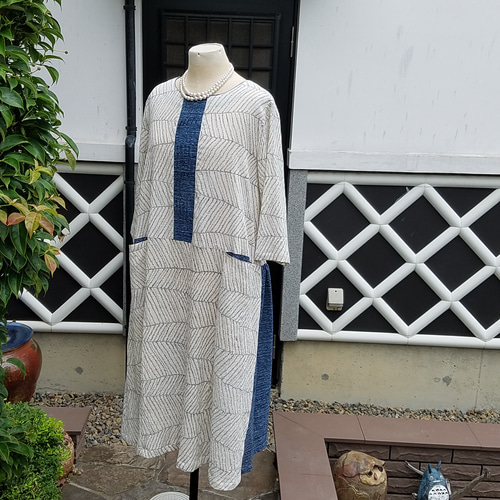 着物リメイク 手作り 小千谷縮 ワンピース ワンピース hanahukujun