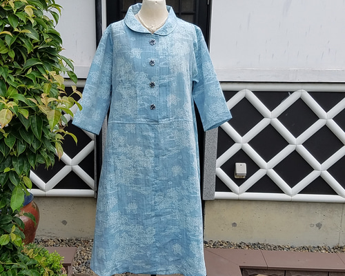 身幅52《小千谷ちぢみワンピース》夏着物リメイク 身幅52《小千谷ちぢみワンピース》夏着物リメイク