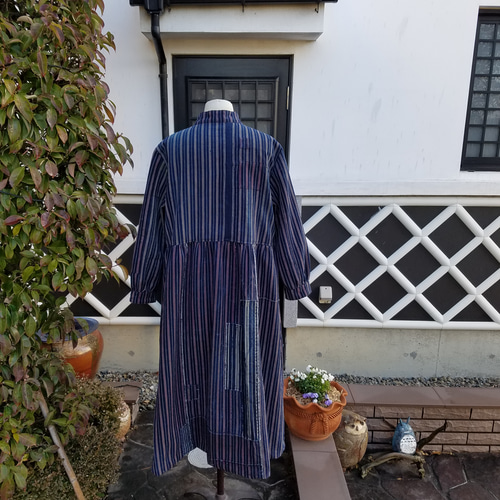 セール(SALE)開催中！ファッション通販 着物リメイク 通販 hanahukujun 着物 ワンピース 縞 襤褸 手作り ワンピース