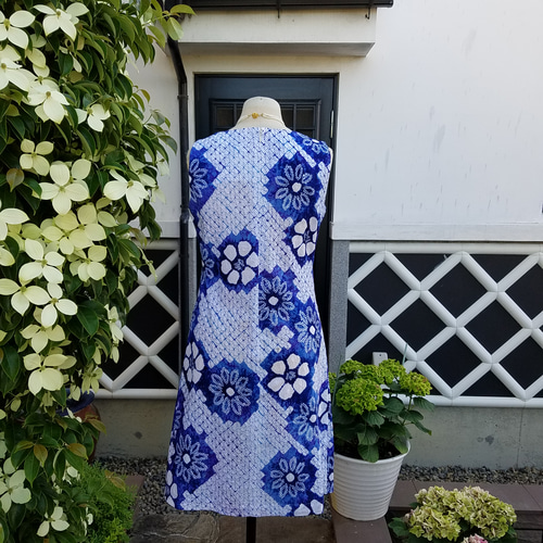 有松絞り❣️風呂敷リメイクワンピース藍染❣️