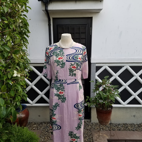 着物リメイク 手作り 花柄 半袖ワンピース その他素材 hanahukujun  