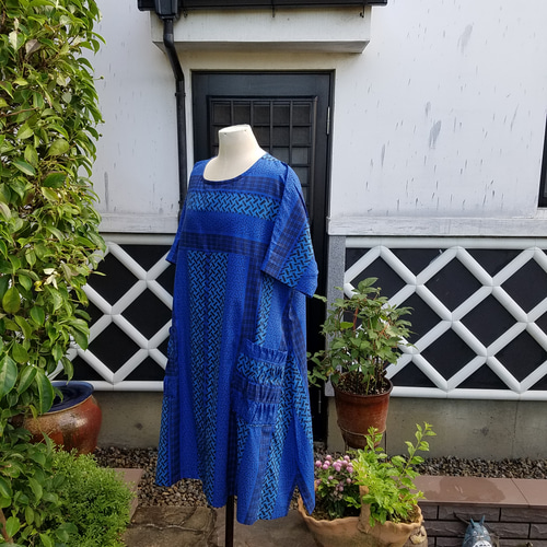 着物リメイク 手作り 男物 浴衣(反物) ワンピース サイズ大きめ その他  