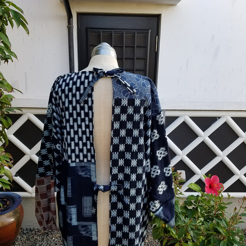 着物リメイク 手作り かすりパッチ 割烹着 その他素材 hanahukujun