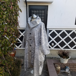 着物リメイク　古布　手作り　白大島　コート 2枚目の画像
