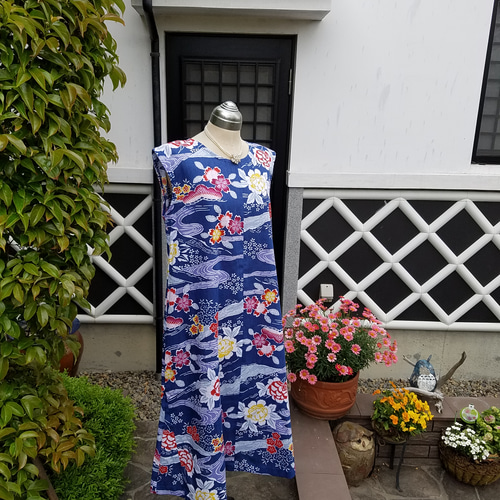 着物リメイク 手作り 紅型染め柄 浴衣 反物 ワンピース その他
