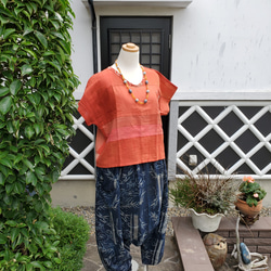 着物リメイク　古布手作り　Boro 珍しい型染め　サルエルパンツ　　 2枚目の画像