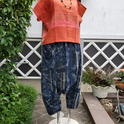 着物リメイク　古布手作り　Boro 珍しい型染め　サルエルパンツ　　 4枚目の画像