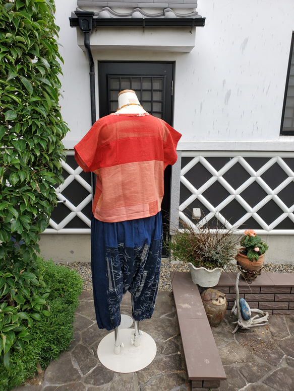 着物リメイク　古布手作り　Boro 珍しい型染め　サルエルパンツ　　 7枚目の画像
