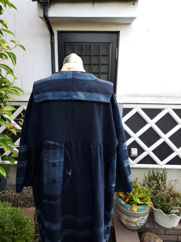 着物リメイク　ハンドメイド　半纏の裏を表地　チビセーラー　ワンピース　Boro やや地厚の木綿 8枚目の画像