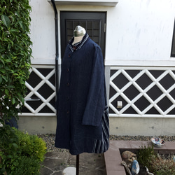 着物リメイク　ハンドメイド　綿　地厚の縞　後ろリボン上着 3枚目の画像
