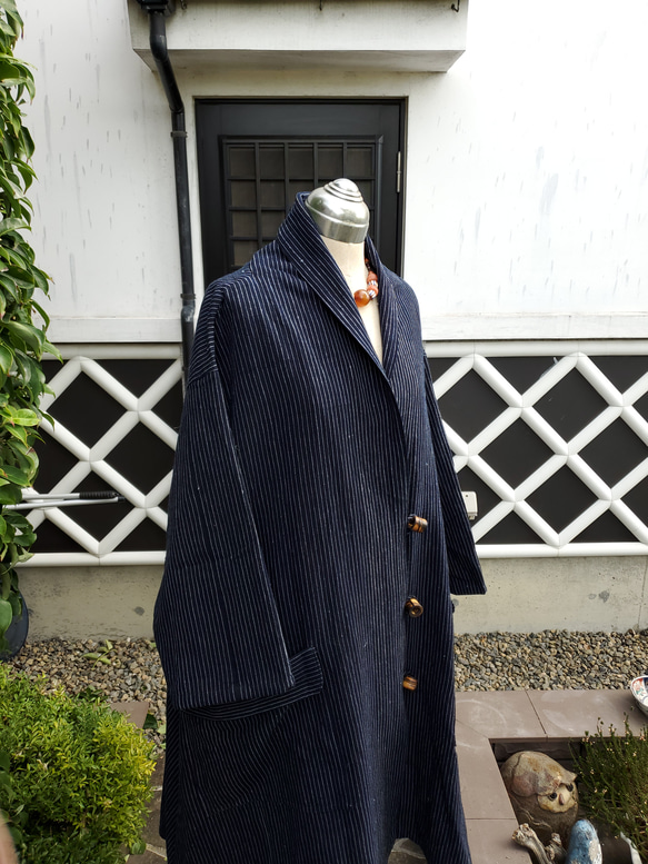 着物リメイク　ハンドメイド　綿　地厚の縞　コート 4枚目の画像