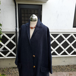 着物リメイク　ハンドメイド　綿　地厚の縞　コート 5枚目の画像
