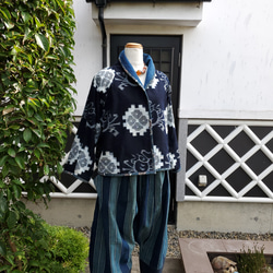 着物リメイク　ハンドメイド　縞　サルエルパンツ(地厚の綿) 2枚目の画像