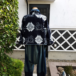着物リメイク　ハンドメイド　縞　サルエルパンツ(地厚の綿) 4枚目の画像