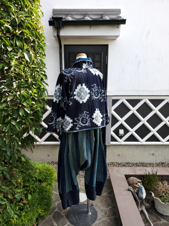 着物リメイク　ハンドメイド　縞　サルエルパンツ(地厚の綿) 5枚目の画像